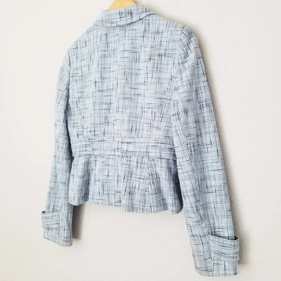 LOFT Ann Taylor Light Blue Tweed 100% Cotton Blazer Jacket 4 Preppy Office Boho - Picture 4 of 15